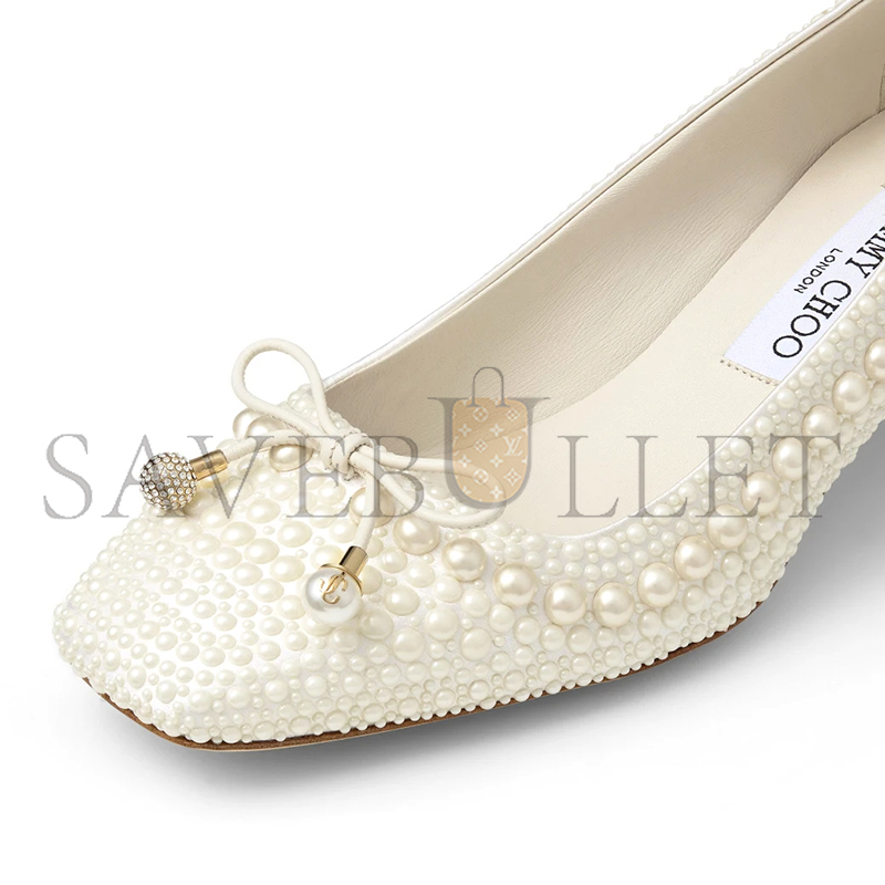 JIMMY CHOO ELME 45 WHITE PEARL EMBELLISHED SATIN PUMPS ELME45WOZ